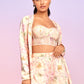 Light Peach Floral Embellished Crop Jacket Set