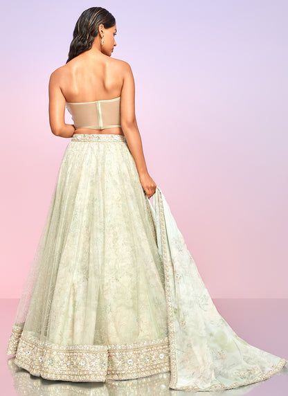 Light Green Floral Embellished Corset Style Lehenga