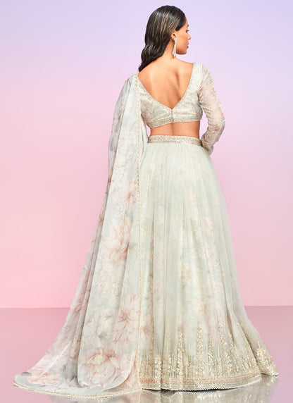 Dusty Grey Floral Embellished Lehenga