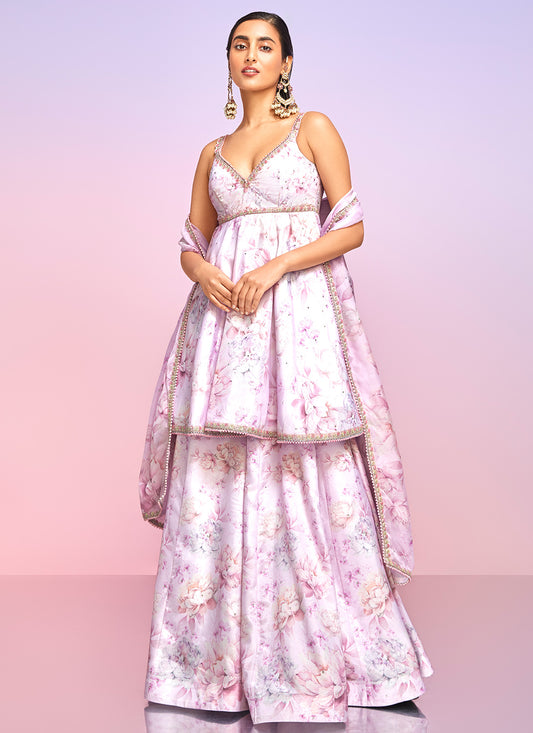 Dusty Pink Floral Embellished Sharara