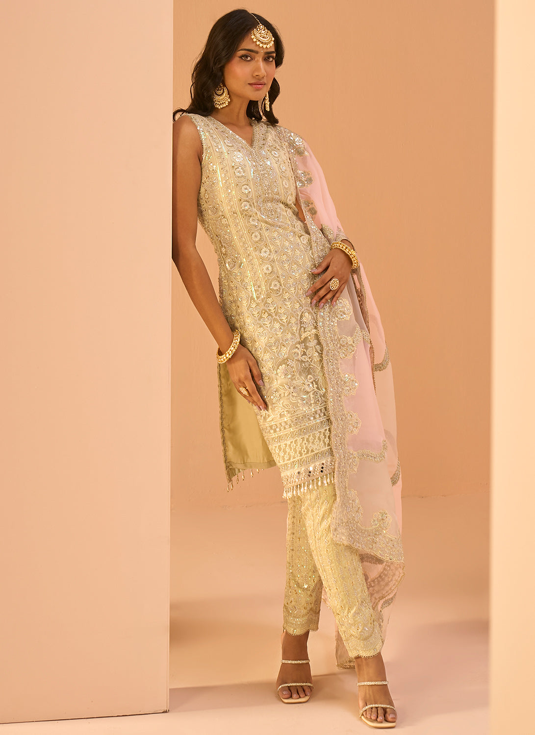 Light Gold Metallic Fashion Suit with Satin Lapels and Pants – Formalwear  Outlet