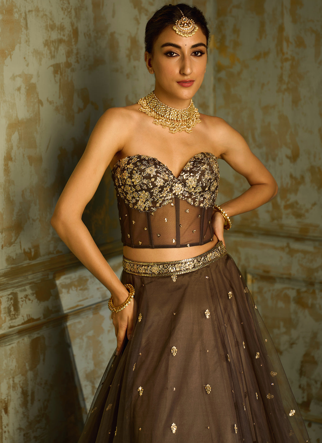 Dark Grey Embellished Corset Style Lehenga