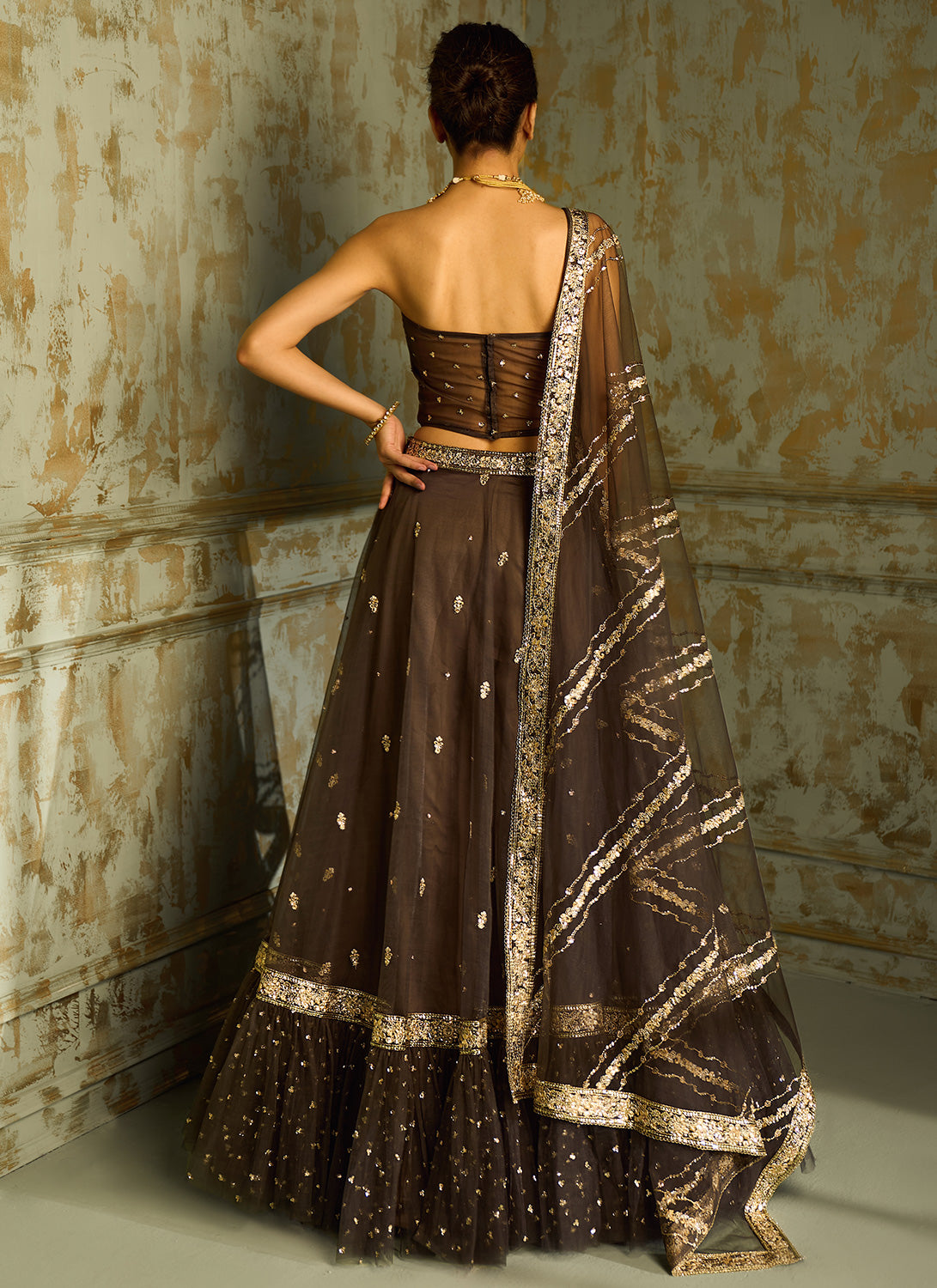 Dark Grey Embellished Corset Style Lehenga