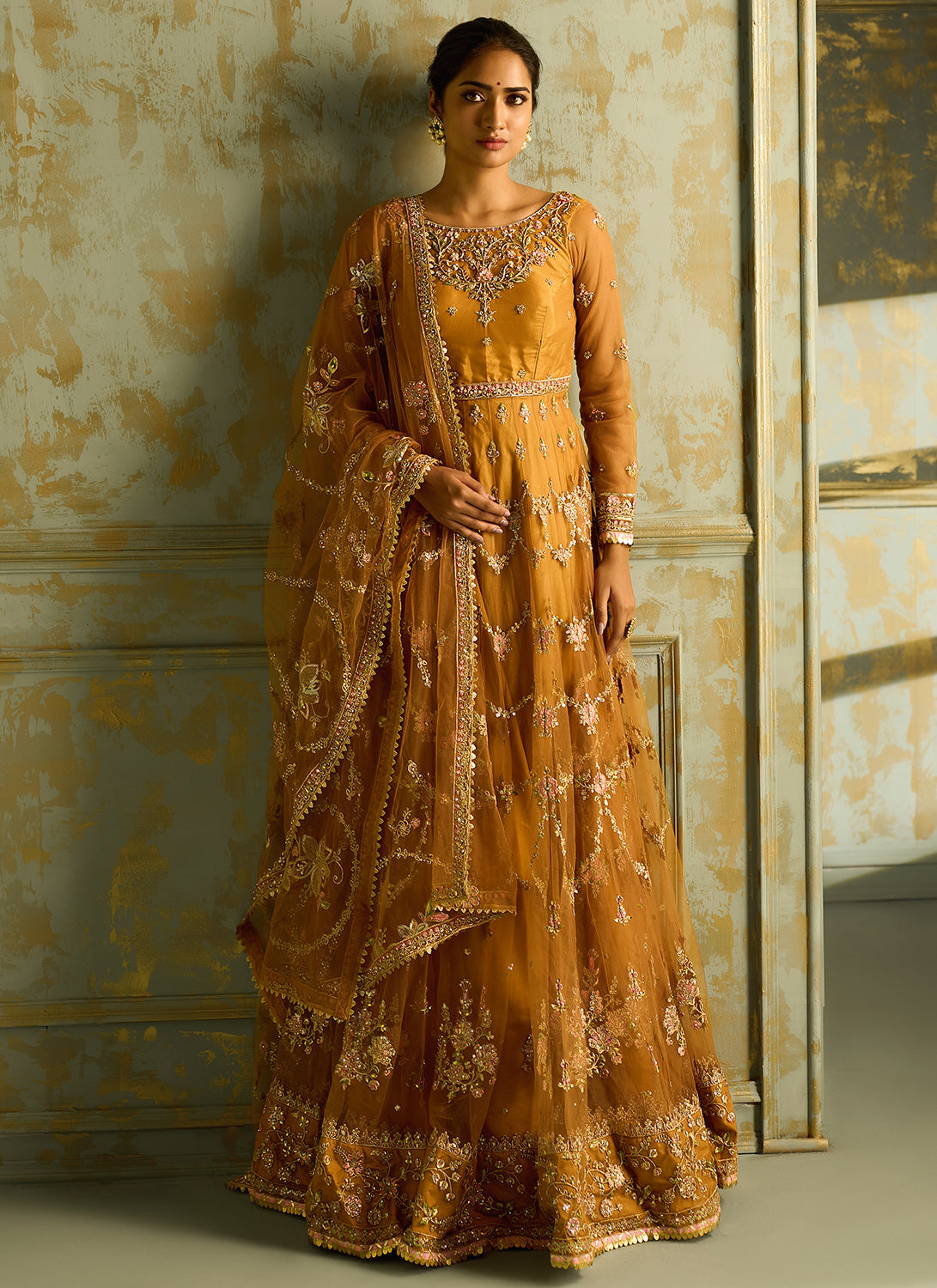 Mustard Embroidered Anarkali