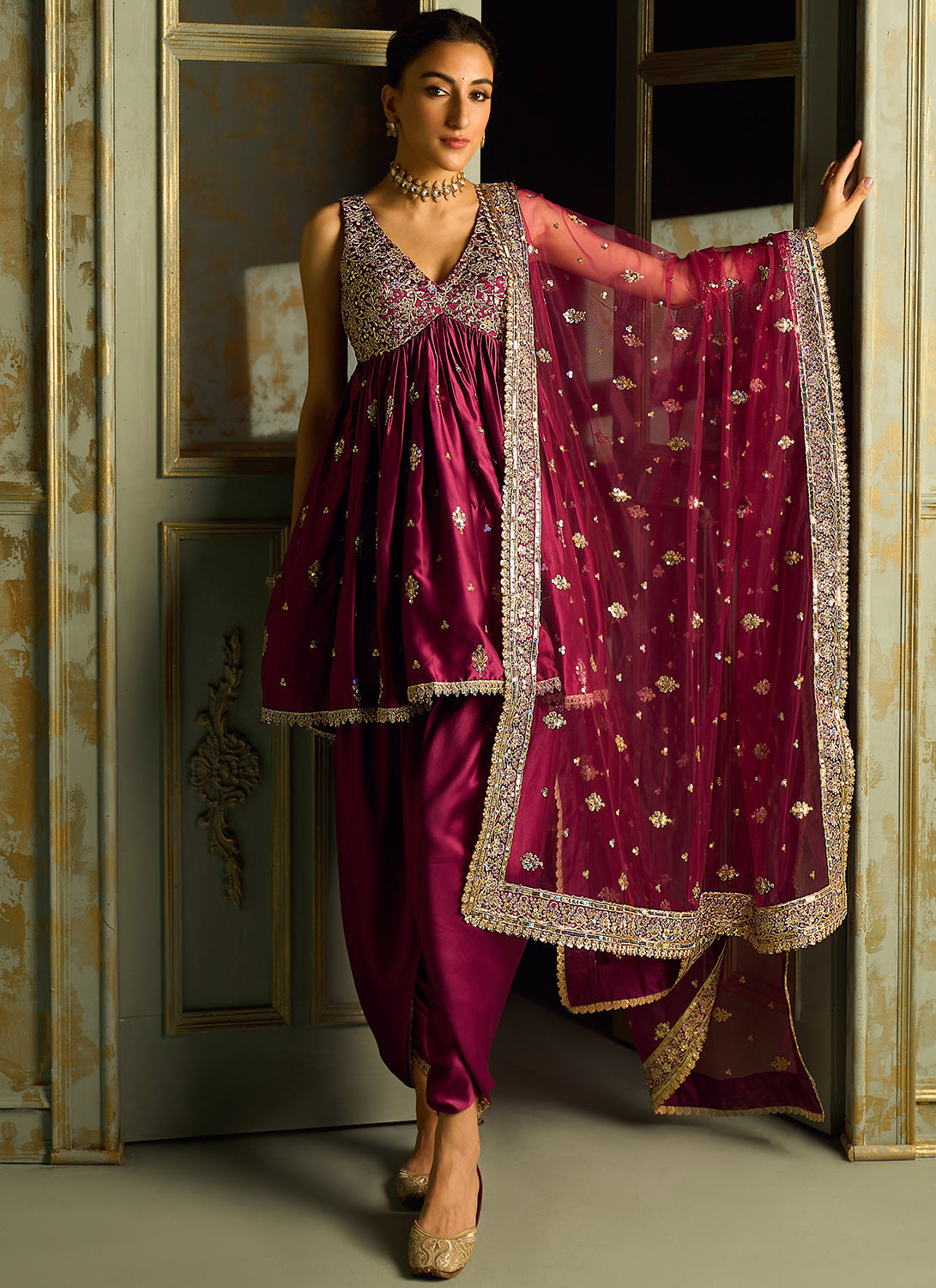 Pink Peplum Style Embroidered Punjabi Suit