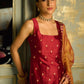 Red Embroidered Straight Suit