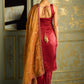 Red Embroidered Straight Suit
