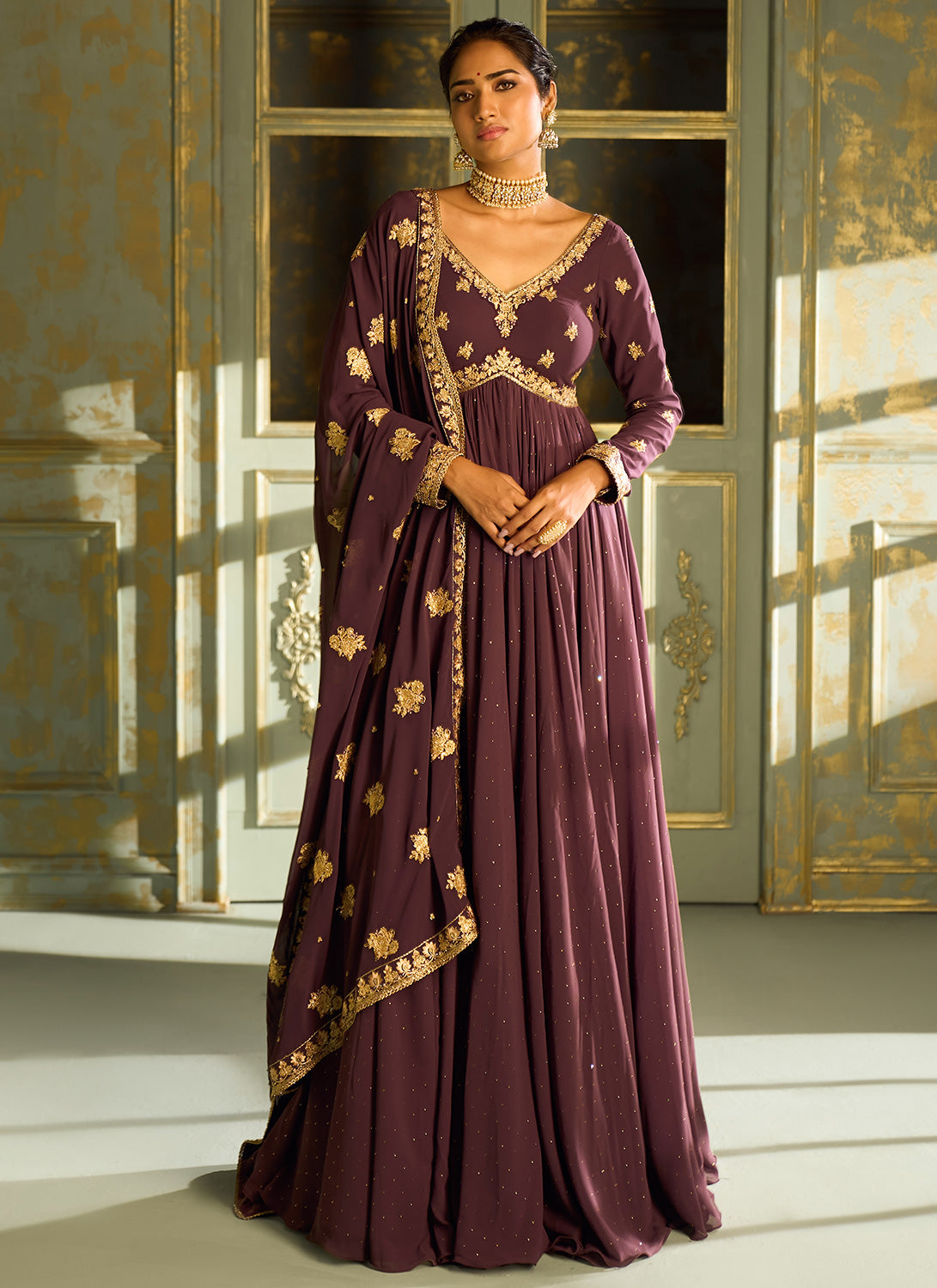 Purple and Gold Embroidered Anarkali