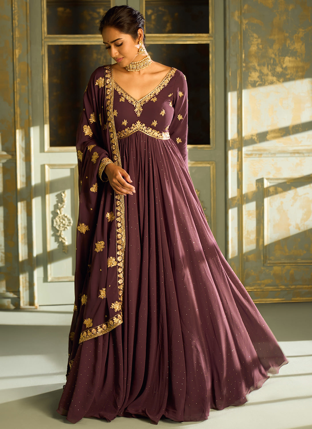 Purple and Gold Embroidered Anarkali