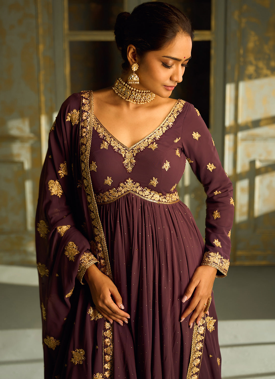 Purple and Gold Embroidered Anarkali