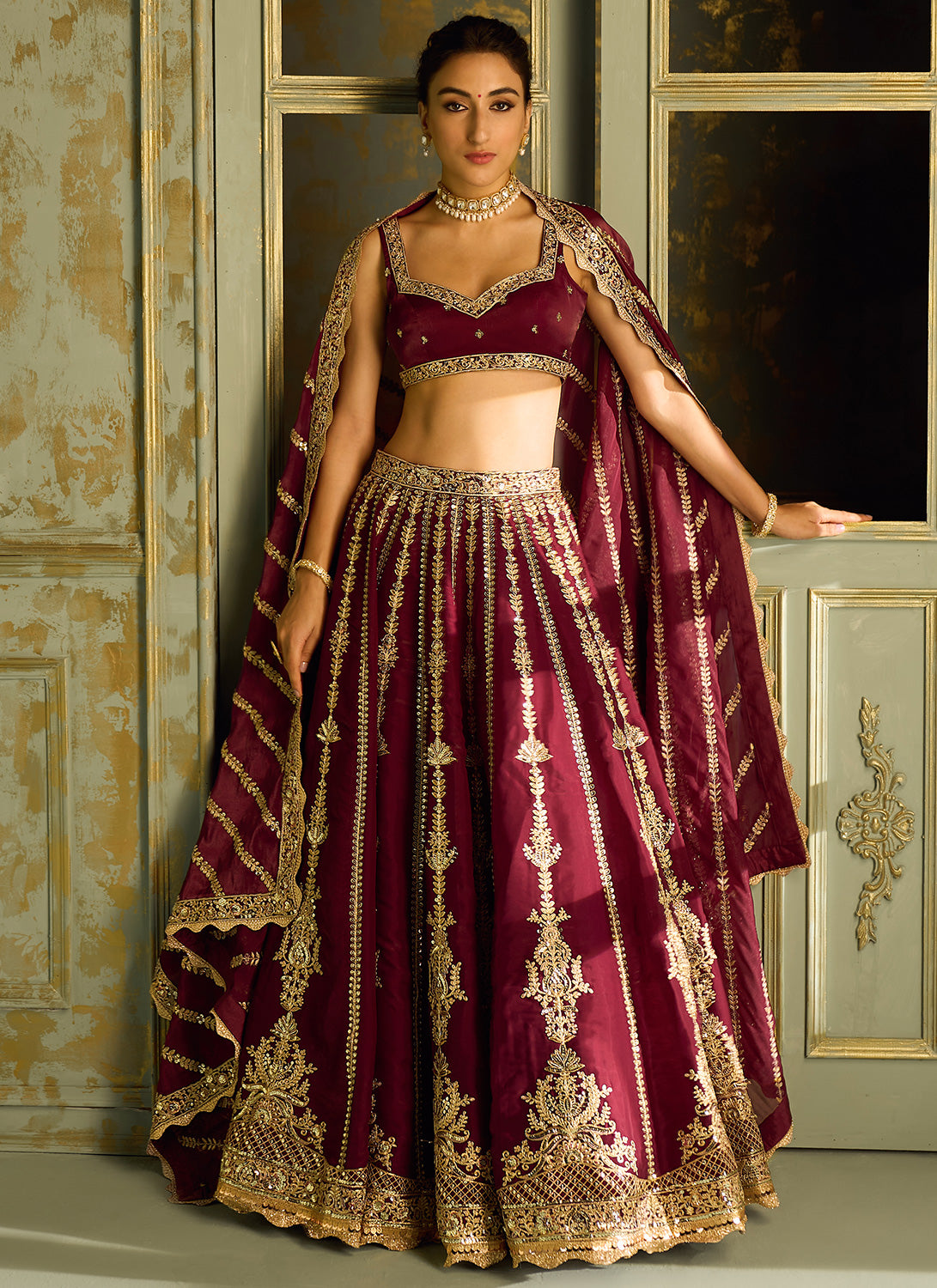 Deep Wine Embroidered Lehenga