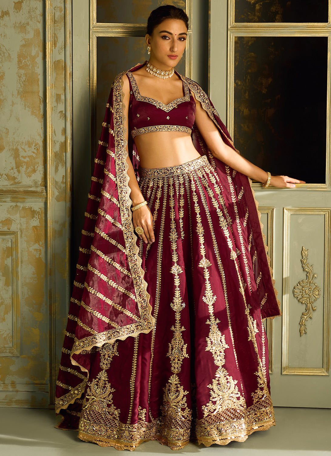 Deep Wine Embroidered Lehenga