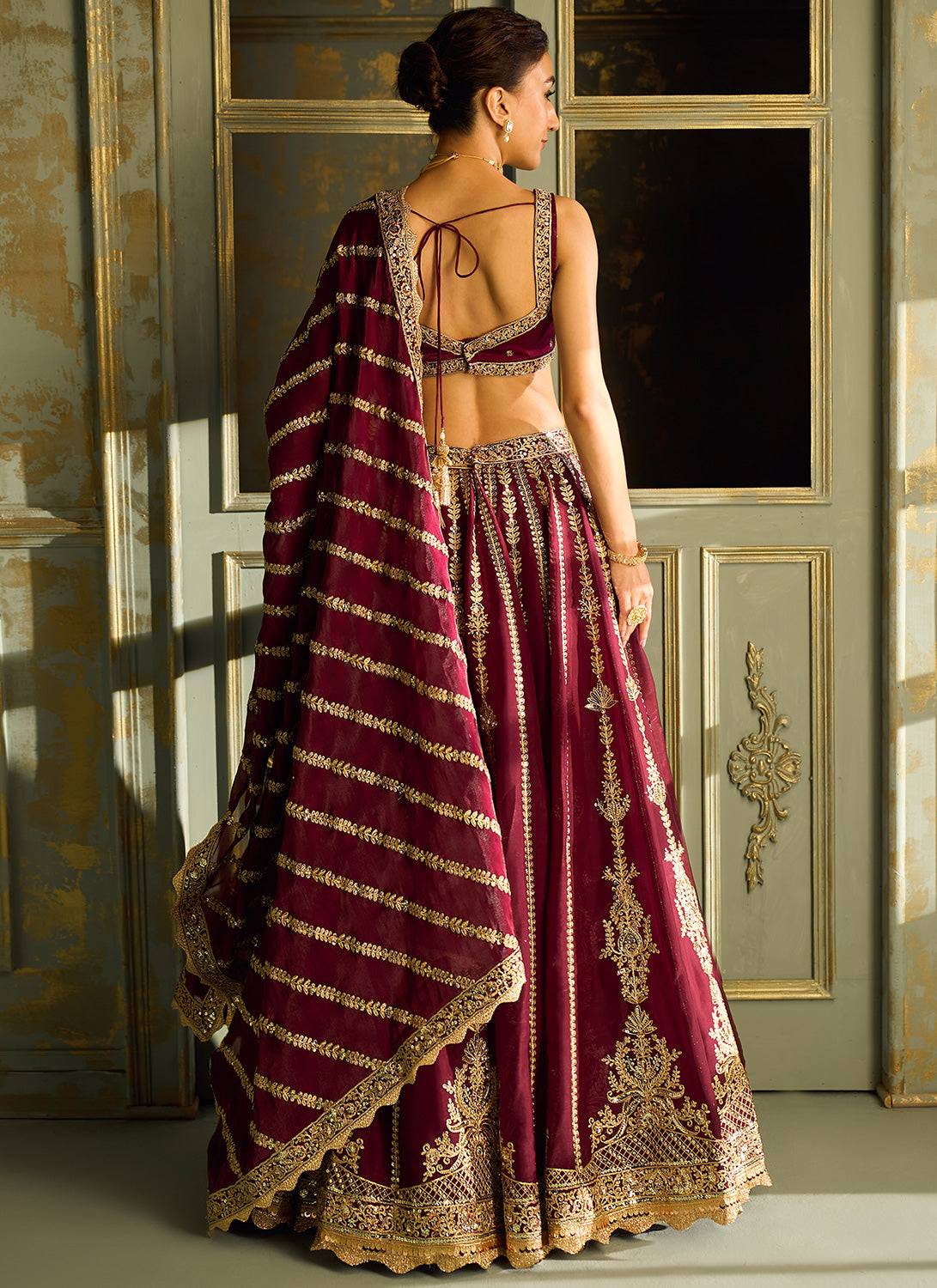 Deep Wine Embroidered Lehenga