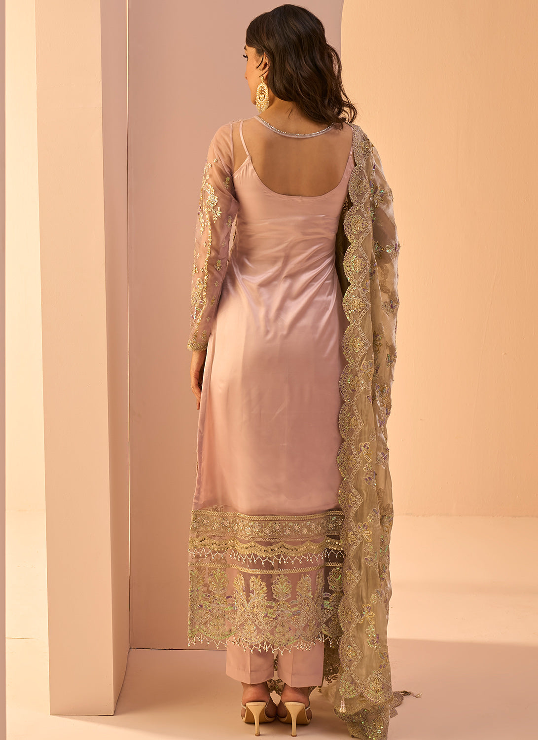 Dusty Pink Embroidered Straight Suit