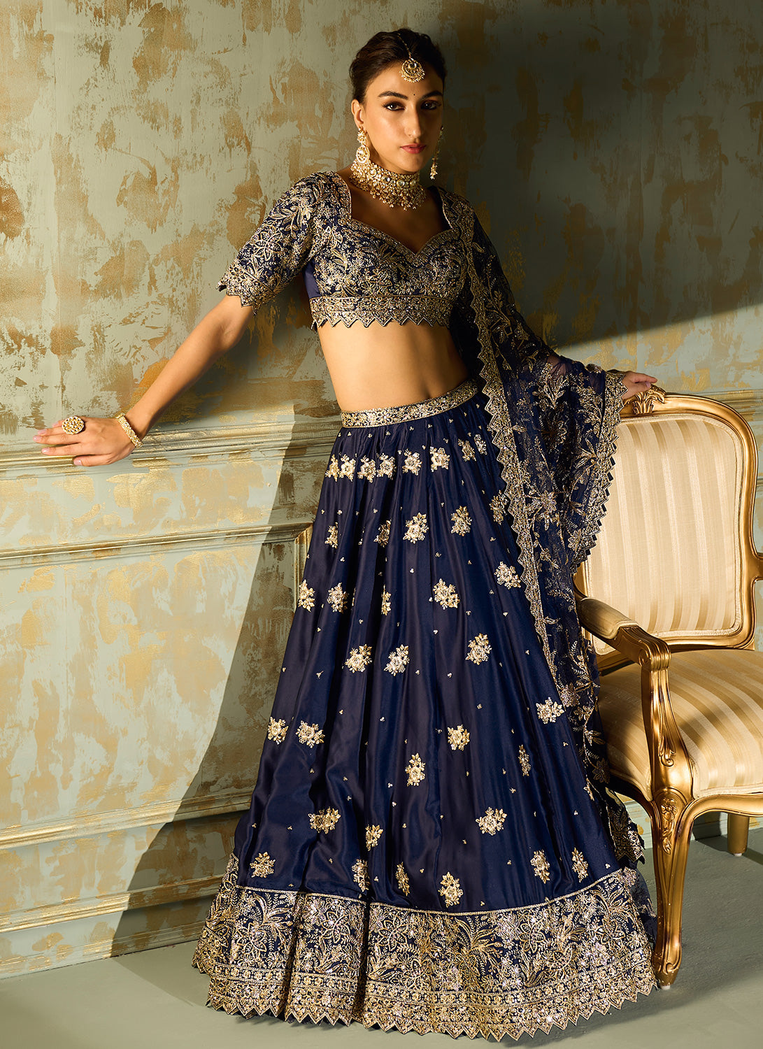 Navy Blue Embroidered Lehenga