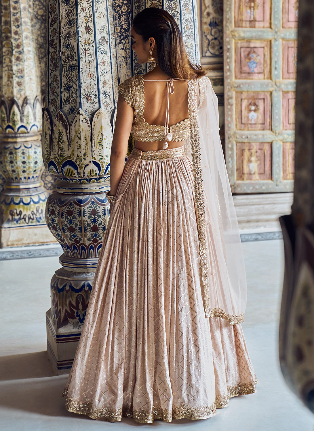 Nude and Gold Embroidered Lehenga