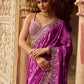 Purple Embroidered Brocade Saree