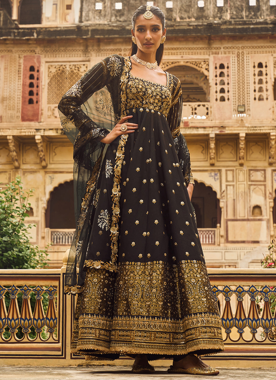 Black and Gold Embroidered Brocade Anarkali