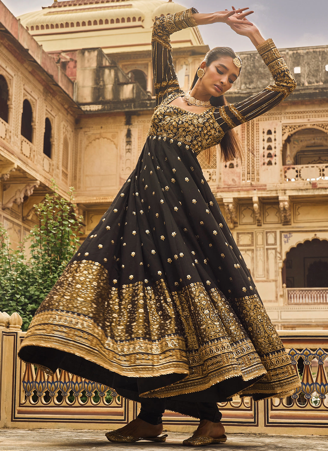 Black and Gold Embroidered Brocade Anarkali