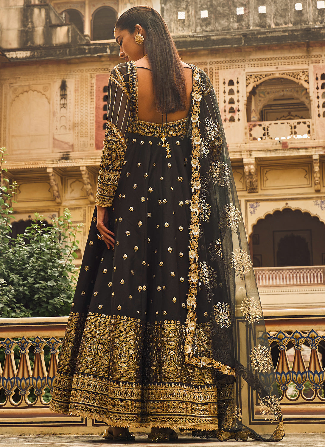 Black and Gold Embroidered Brocade Anarkali