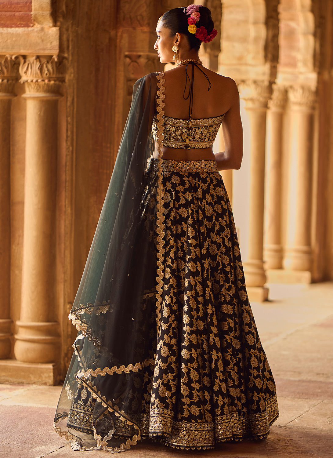 Black Embroidered Brocade Lehenga