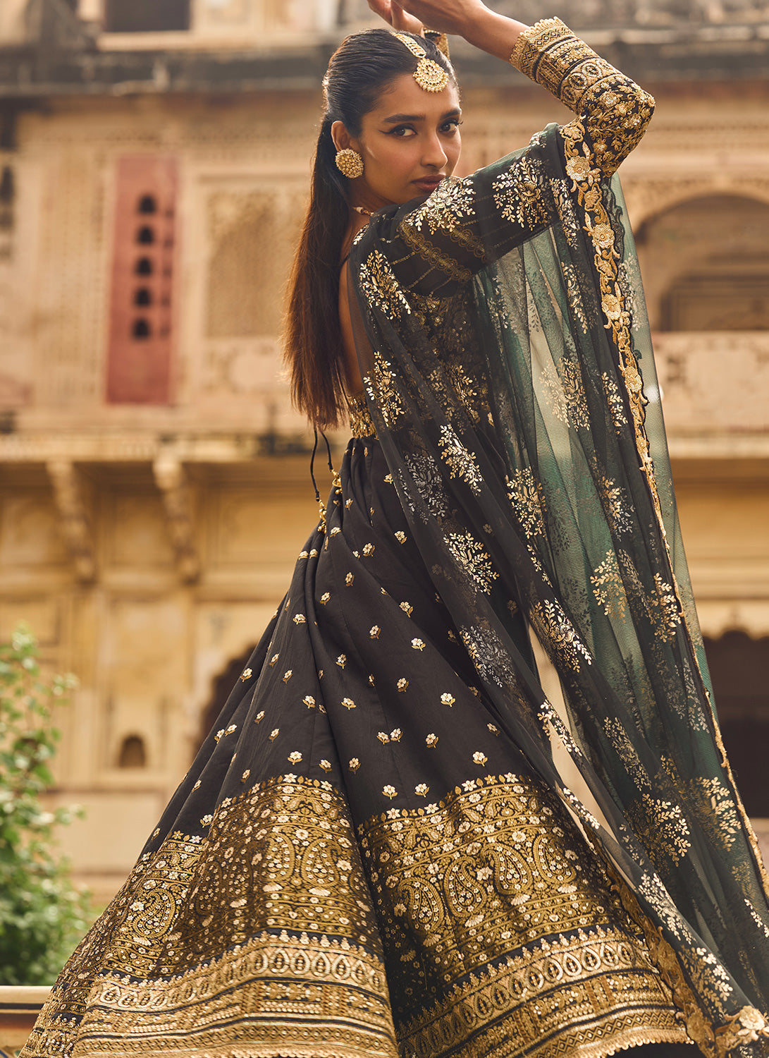 Black and Gold Embroidered Brocade Anarkali