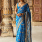 Blue Embroidered Brocade Saree