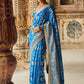 Blue Embroidered Brocade Saree