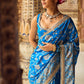 Blue Embroidered Brocade Saree