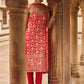 Red and Gold Hand Embroidered Straight Suit