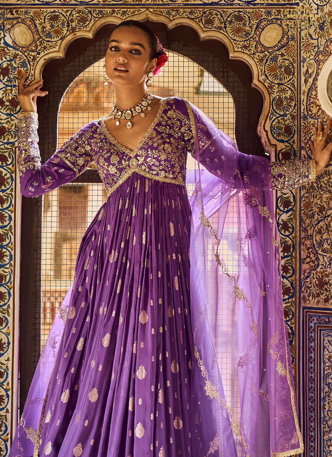 Purple Embroidered Brocade Anarkali