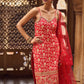 Red and Gold Hand Embroidered Straight Suit