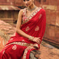 Red Embroidered Brocade Saree