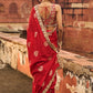 Red Embroidered Brocade Saree