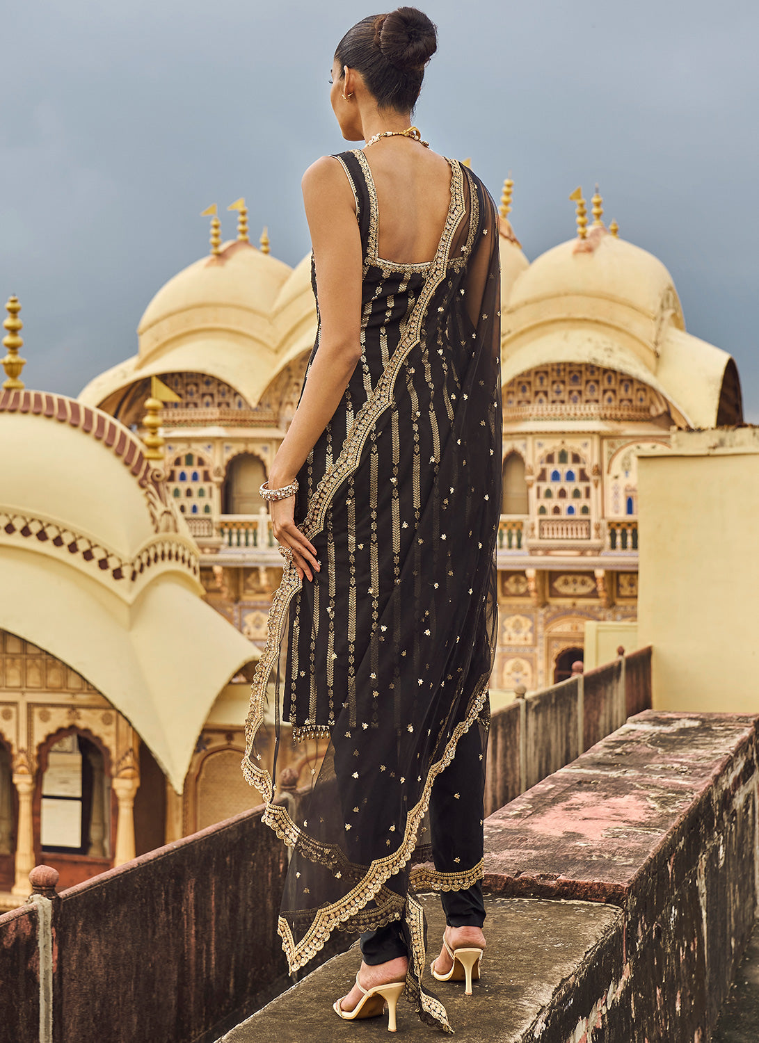 Black and Gold Hand Embroidered Straight Suit
