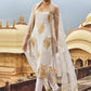 White and Gold Hand Embroidered Straight Suit
