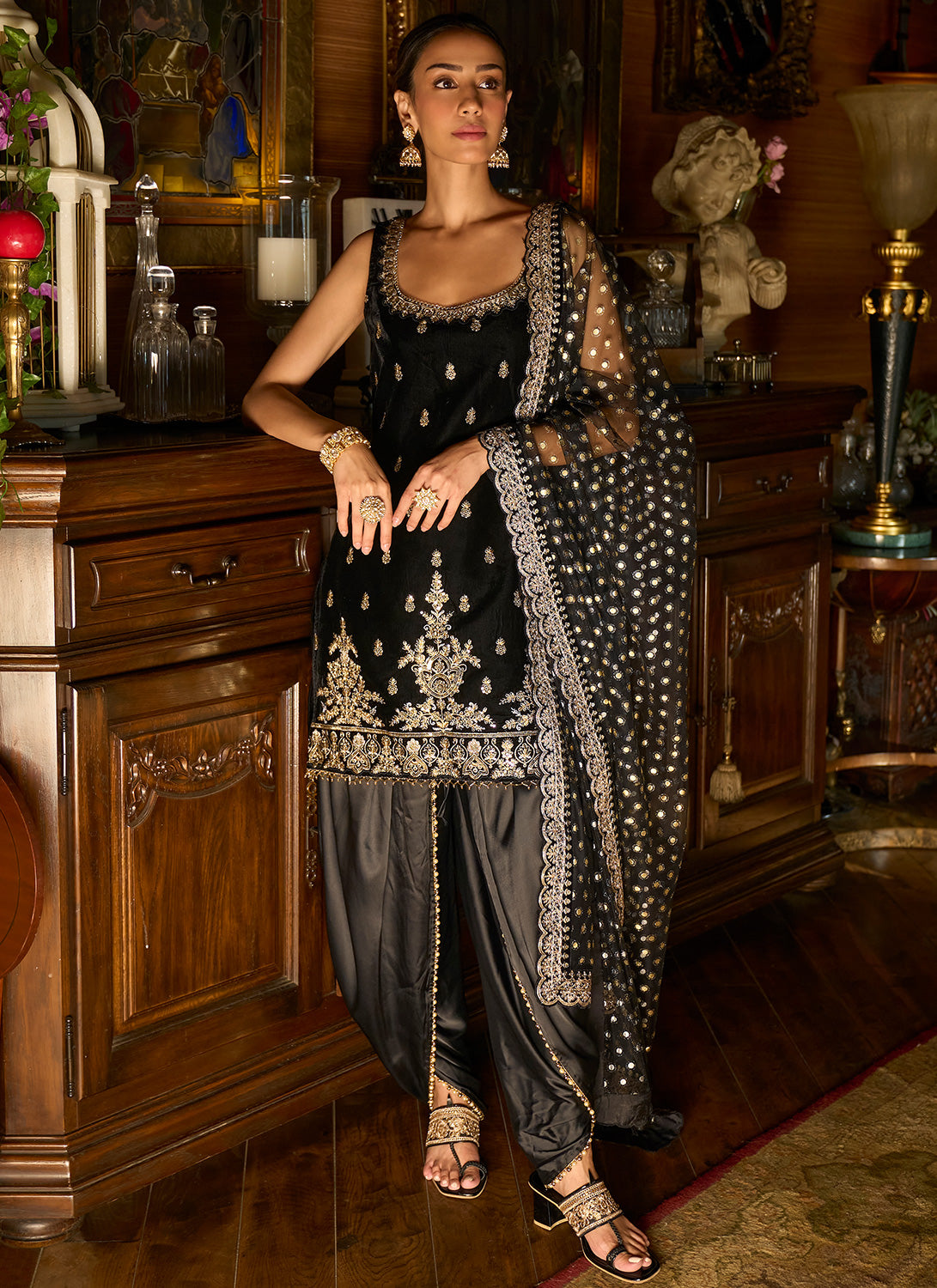 Black Embroidered Velvet Punjabi Suit