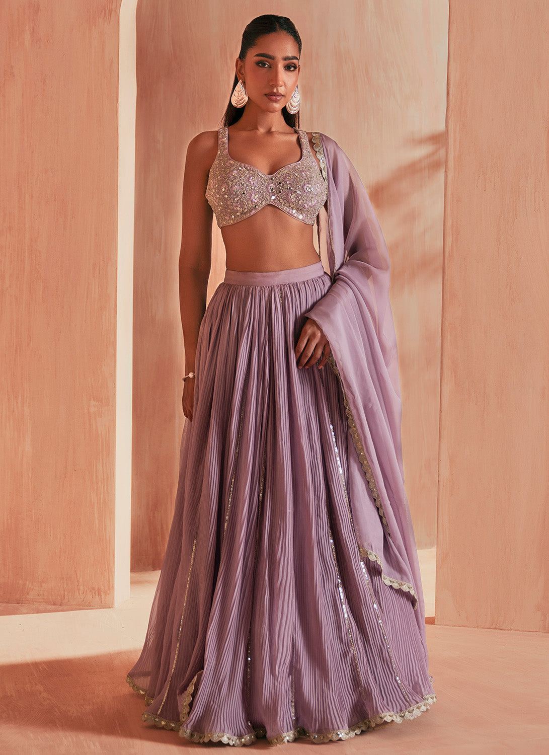 Lavender Embroidered Organza Lehenga