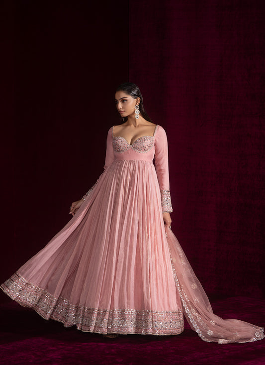 Light Pink Embroidered Silk Anarkali