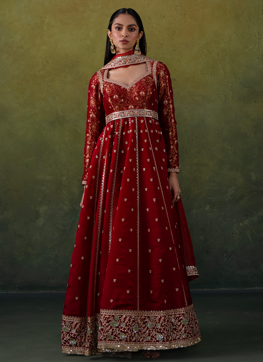 Maroon Embroidered Brocade Anarkali