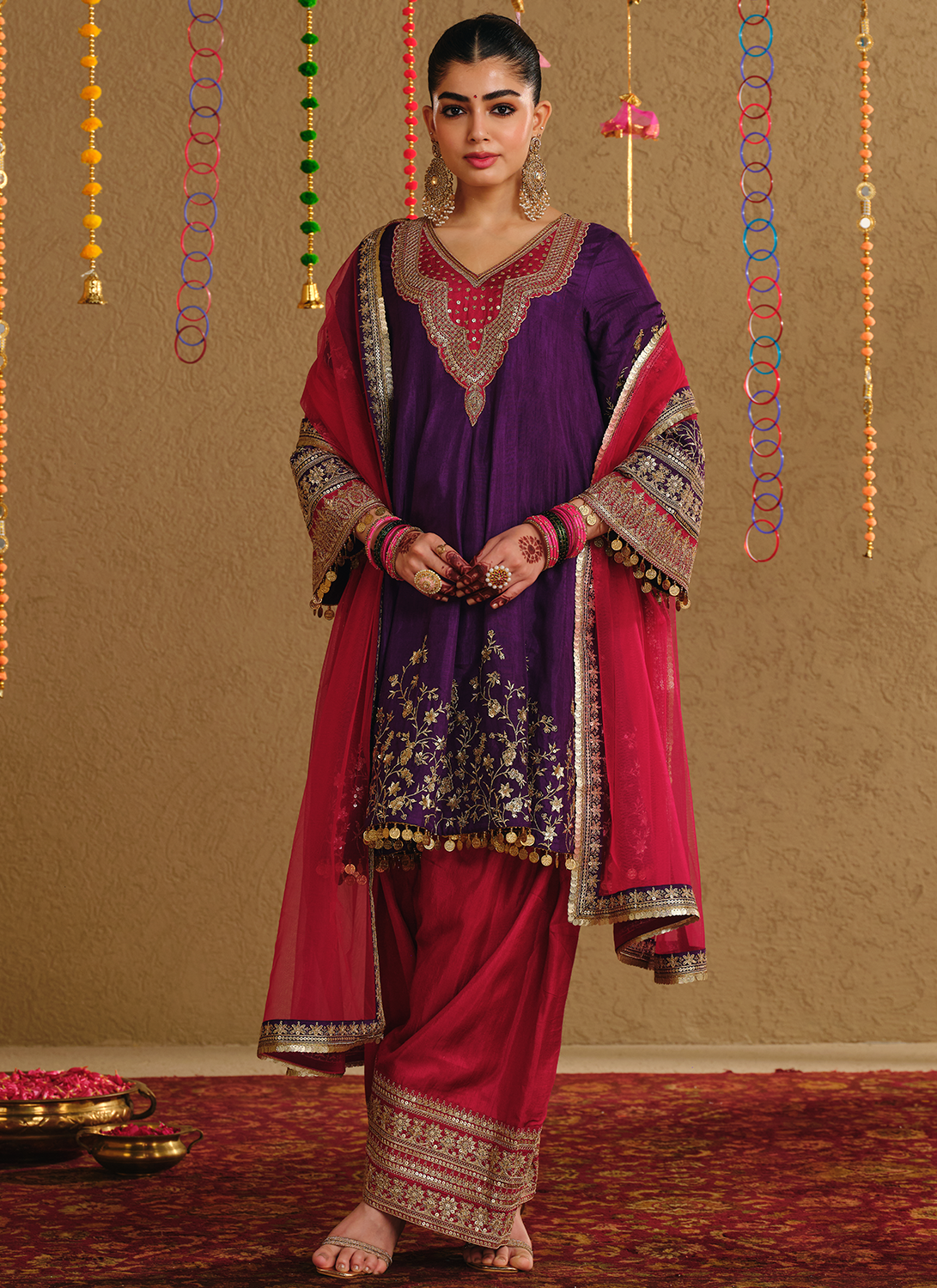 Purple Multicolor Embroidered Viscose Silk Salwar Suit