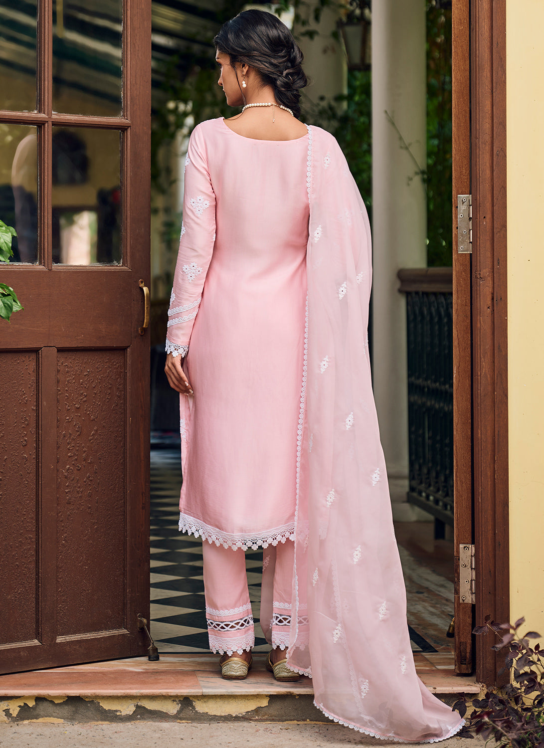 Light Pink Embroidered Cotton Straight Suit Lashkaraa