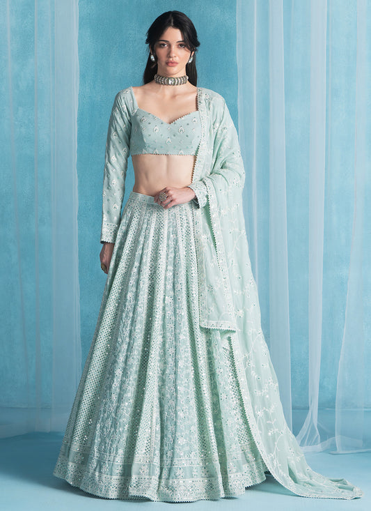 Soft Green Embroidered Lucknowi Lehenga