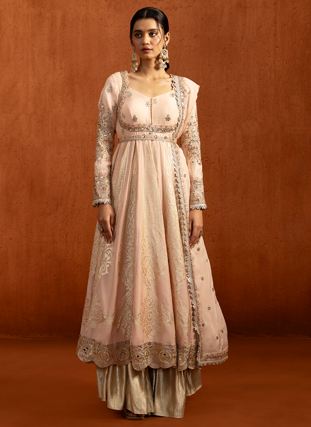 Soft Pink Embroidered Anarkali Style Sharara