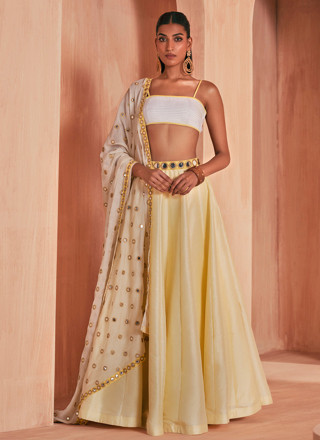 Soft Yellow Embroidered Silk Lehenga