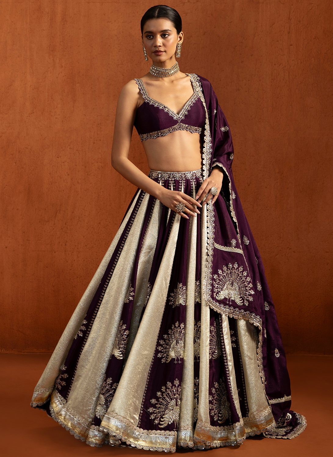 Wine Multicolor Embroidered Lampi Lehenga