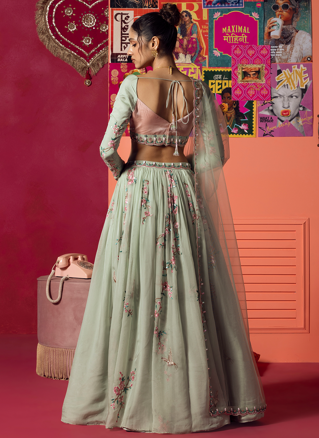 Mint Green Embroidered Organza Lehenga