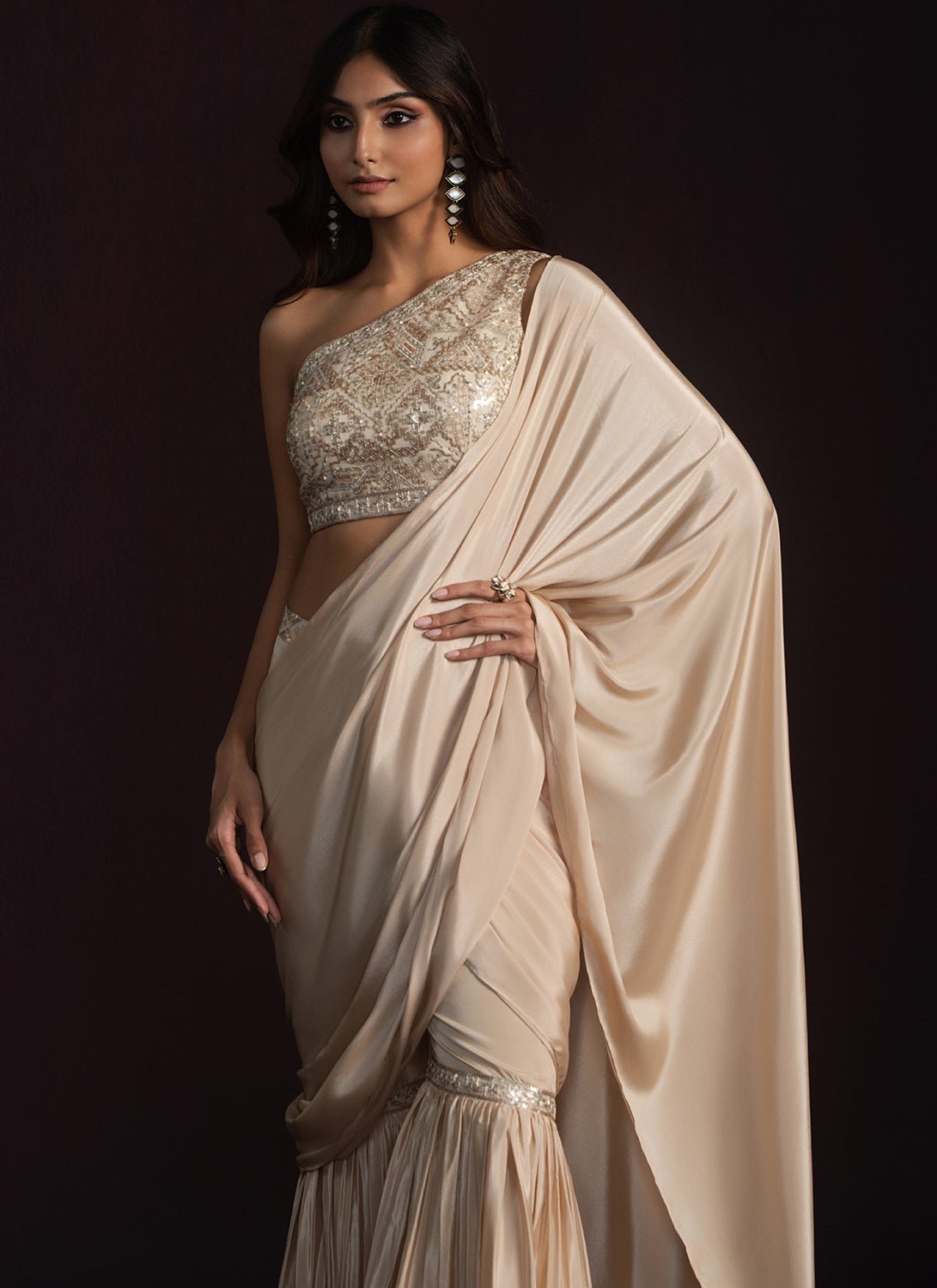 Beige Embroidered Gharara Style Saree - Lashkaraa