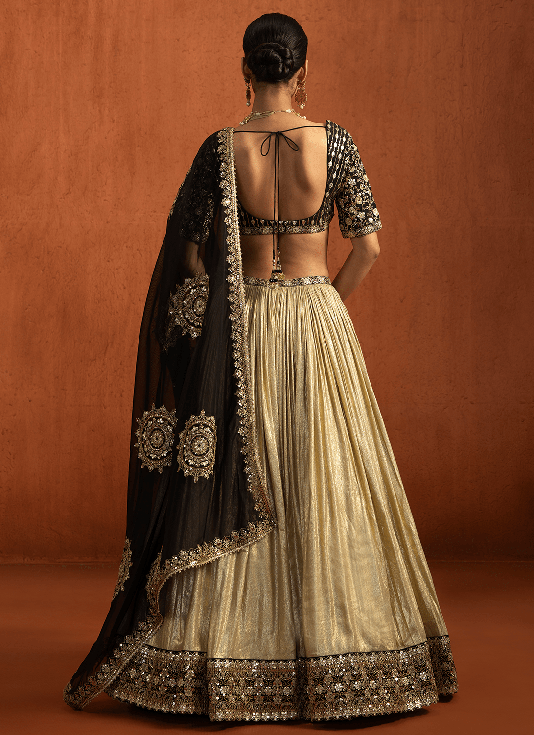 Black and Gold Embroidered Lampi Lehenga - Lashkaraa
