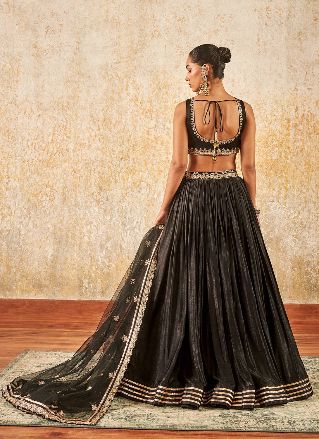 Black and Gold Embroidered Lehenga - Lashkaraa